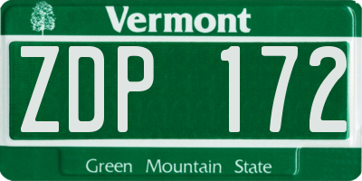 VT license plate ZDP172