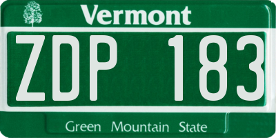 VT license plate ZDP183