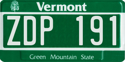 VT license plate ZDP191