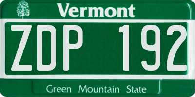 VT license plate ZDP192