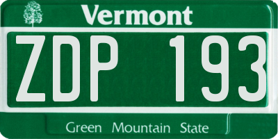 VT license plate ZDP193