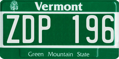 VT license plate ZDP196