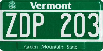 VT license plate ZDP203