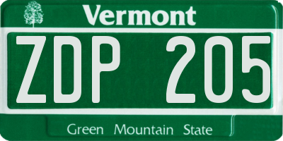 VT license plate ZDP205