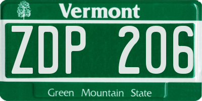 VT license plate ZDP206