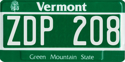 VT license plate ZDP208