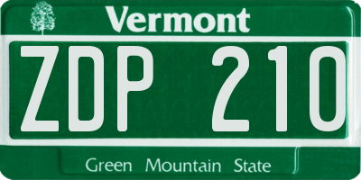 VT license plate ZDP210