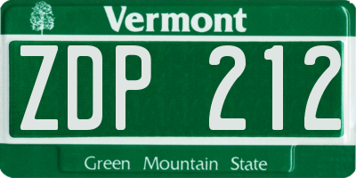 VT license plate ZDP212