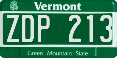 VT license plate ZDP213