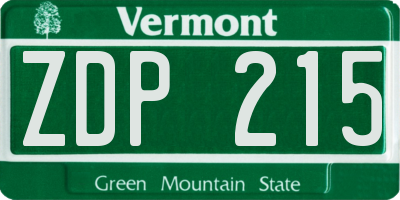 VT license plate ZDP215