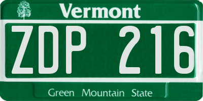 VT license plate ZDP216