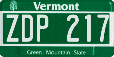 VT license plate ZDP217