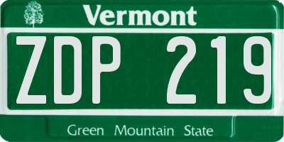 VT license plate ZDP219