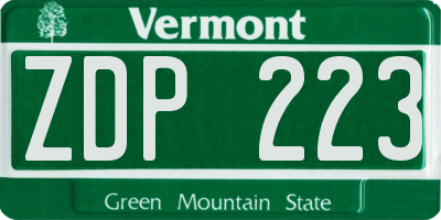 VT license plate ZDP223