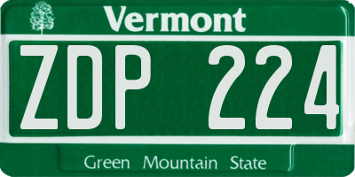 VT license plate ZDP224