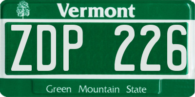 VT license plate ZDP226