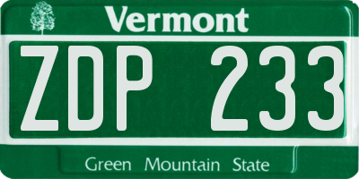 VT license plate ZDP233