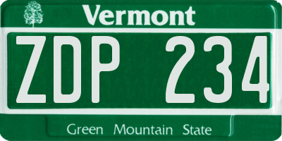 VT license plate ZDP234