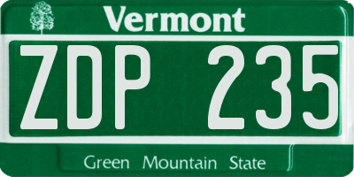 VT license plate ZDP235