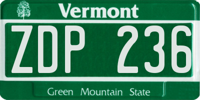 VT license plate ZDP236