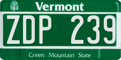 VT license plate ZDP239