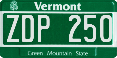 VT license plate ZDP250
