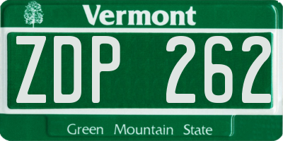 VT license plate ZDP262