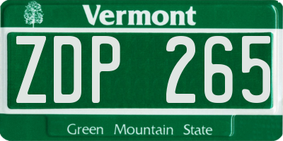 VT license plate ZDP265