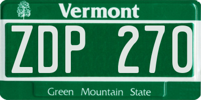 VT license plate ZDP270
