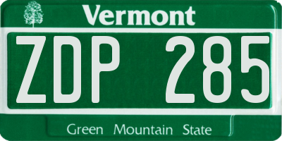 VT license plate ZDP285
