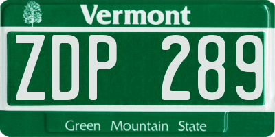 VT license plate ZDP289