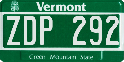 VT license plate ZDP292