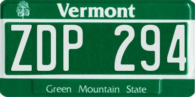 VT license plate ZDP294