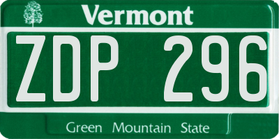 VT license plate ZDP296