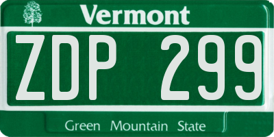 VT license plate ZDP299
