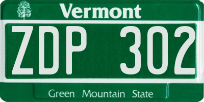VT license plate ZDP302