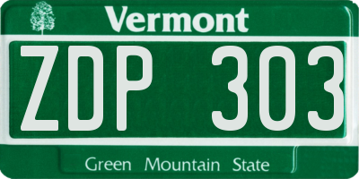 VT license plate ZDP303