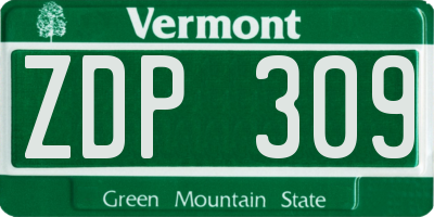 VT license plate ZDP309