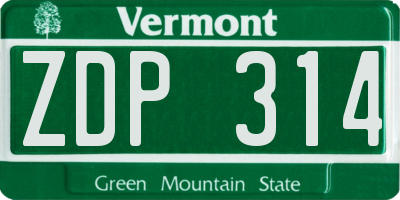 VT license plate ZDP314