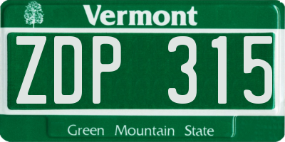 VT license plate ZDP315