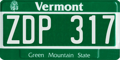 VT license plate ZDP317