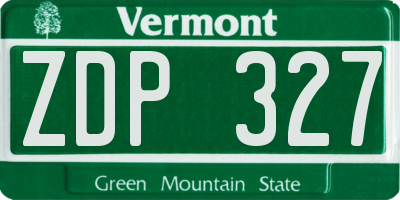 VT license plate ZDP327