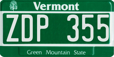 VT license plate ZDP355