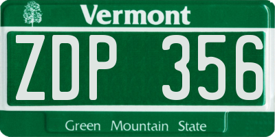VT license plate ZDP356