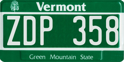 VT license plate ZDP358