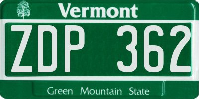 VT license plate ZDP362