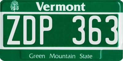 VT license plate ZDP363