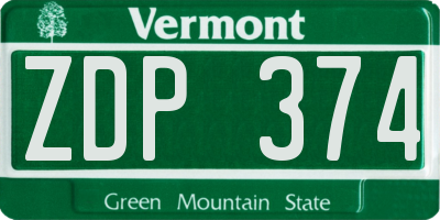 VT license plate ZDP374