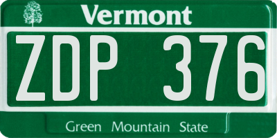VT license plate ZDP376