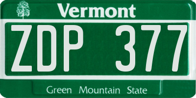 VT license plate ZDP377